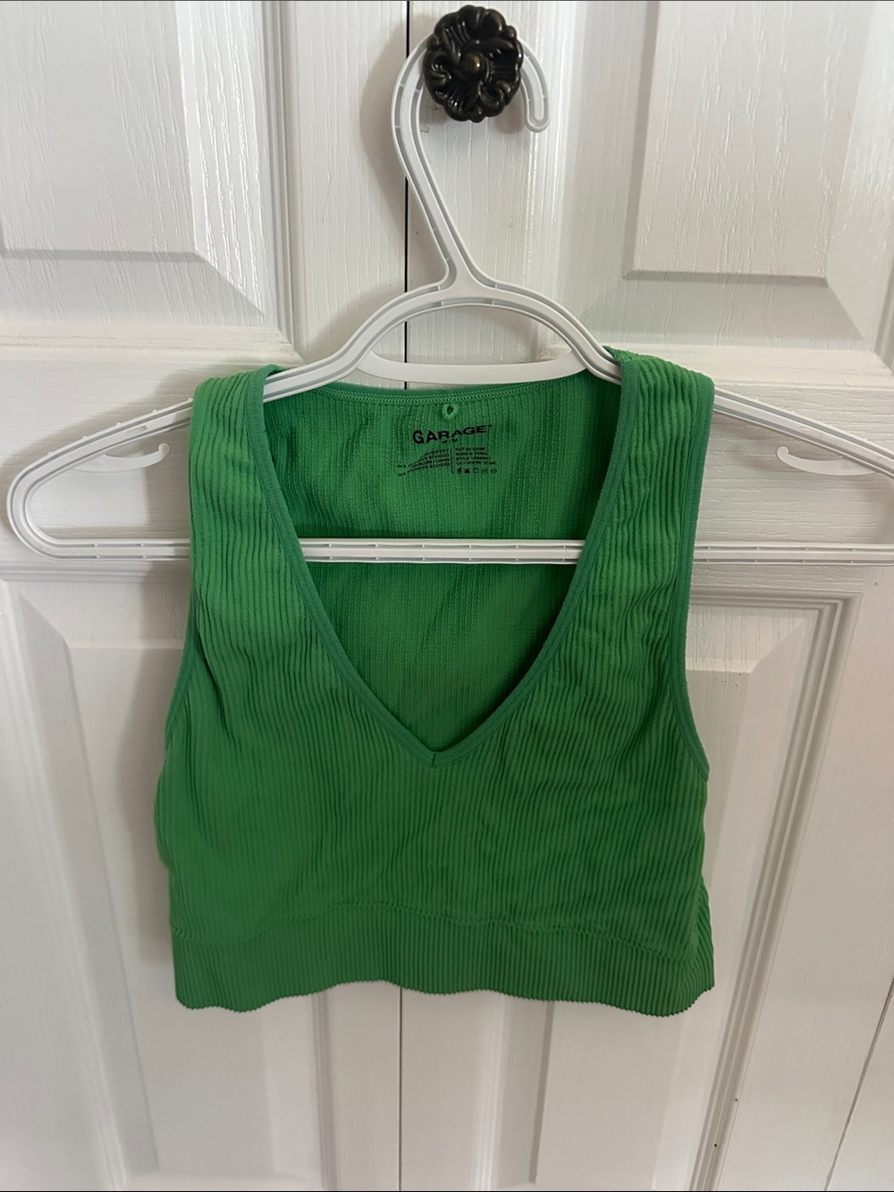 Garage Bright Green Ribbed V-Neck Crop Tank